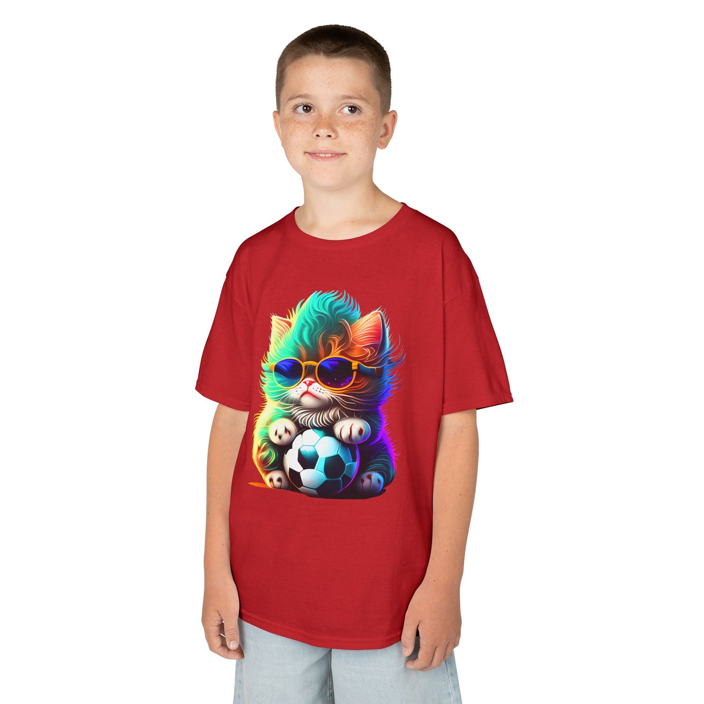 Cool Cat Soccer Kids Tee - Fun Heavy Cotton T-Shirt for Young Sports Fans