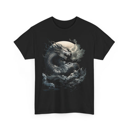 Dragon Moon Unisex Heavy Cotton Tee - Mystical Night Sky Apparel