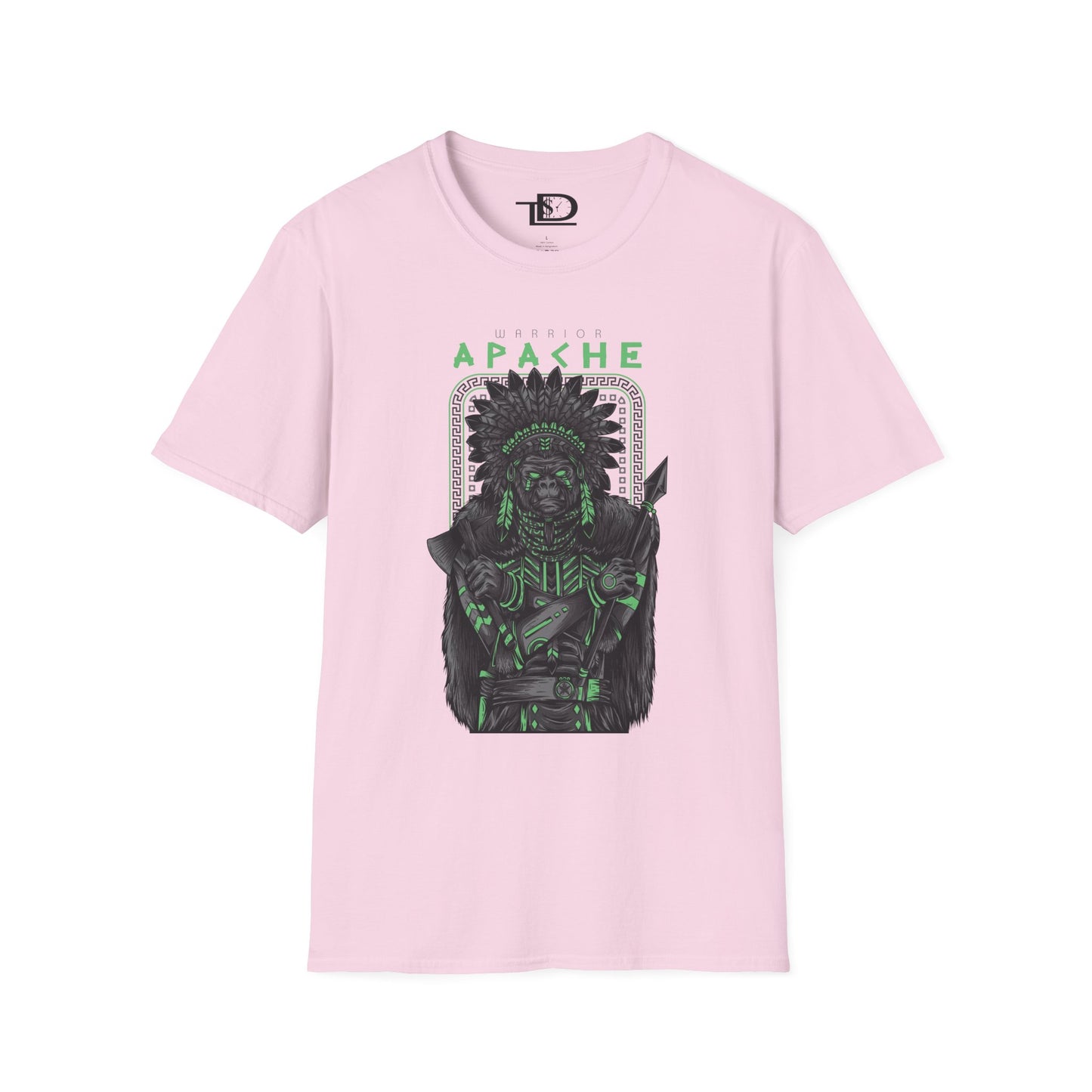 Apache Warrior Graphic T-Shirt, Softstyle Tee, Unisex Casual Wear, Festival Apparel, Heritage Tribute Shirt