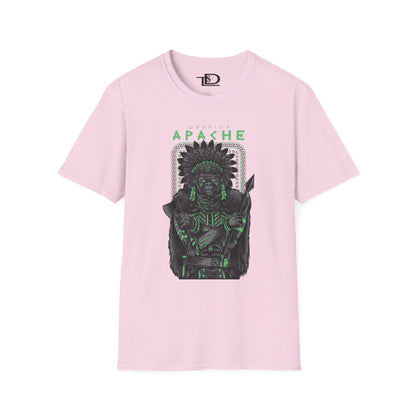 Apache Warrior Graphic T-Shirt, Softstyle Tee, Unisex Casual Wear, Festival Apparel, Heritage Tribute Shirt