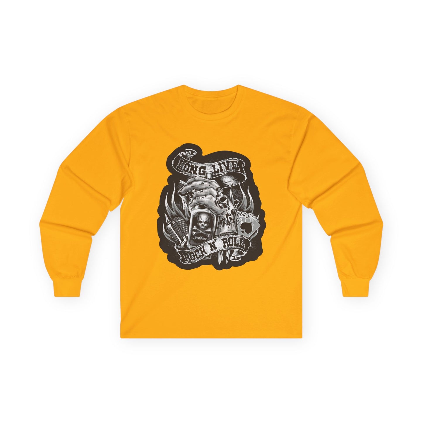 Rock 'N' Roll Skull Long Sleeve Tee — 'Young & Live' Vintage Motorcycle Design