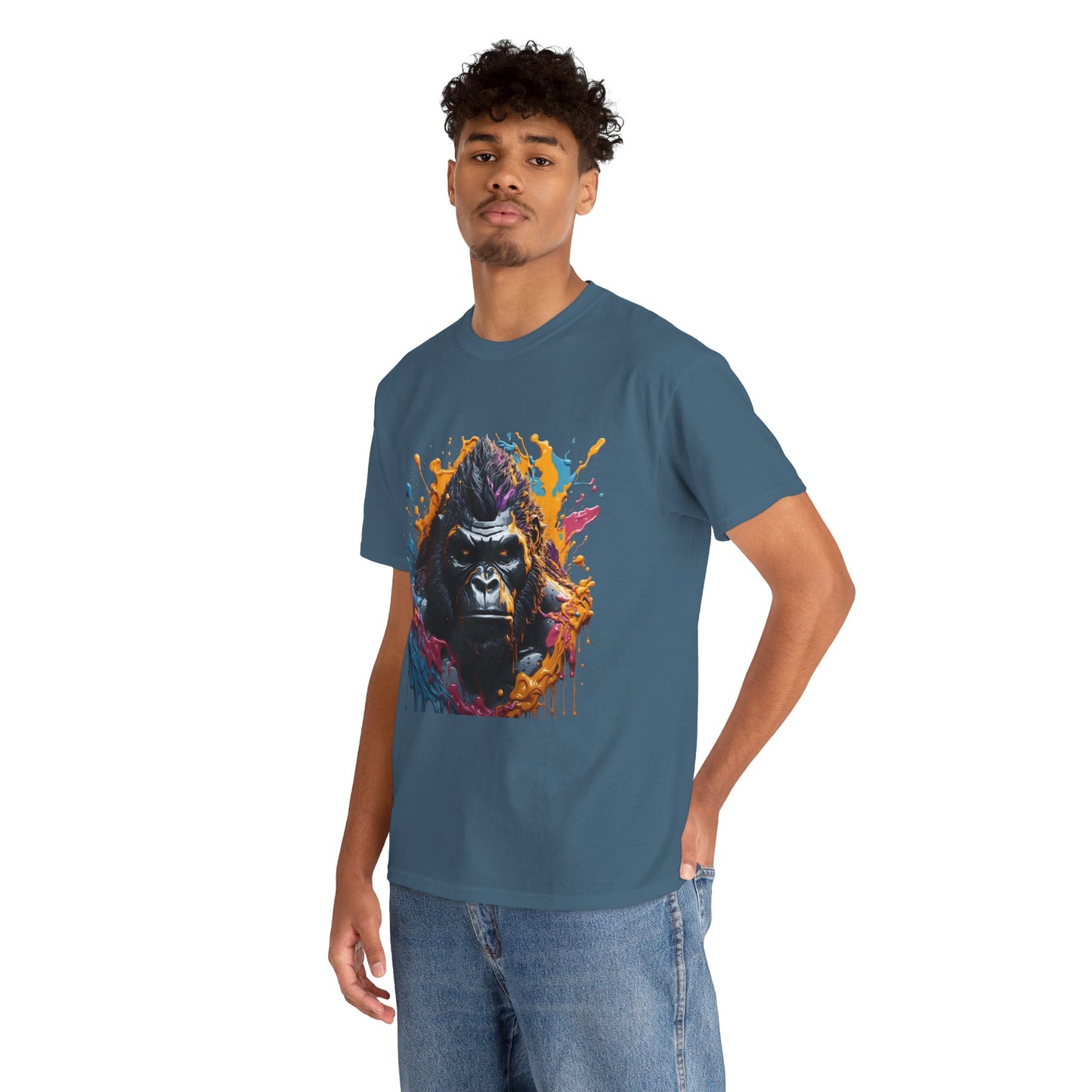 Colorful Gorilla Art Unisex Heavy Cotton Tee - Bold Graphic Tee for Animal Lovers