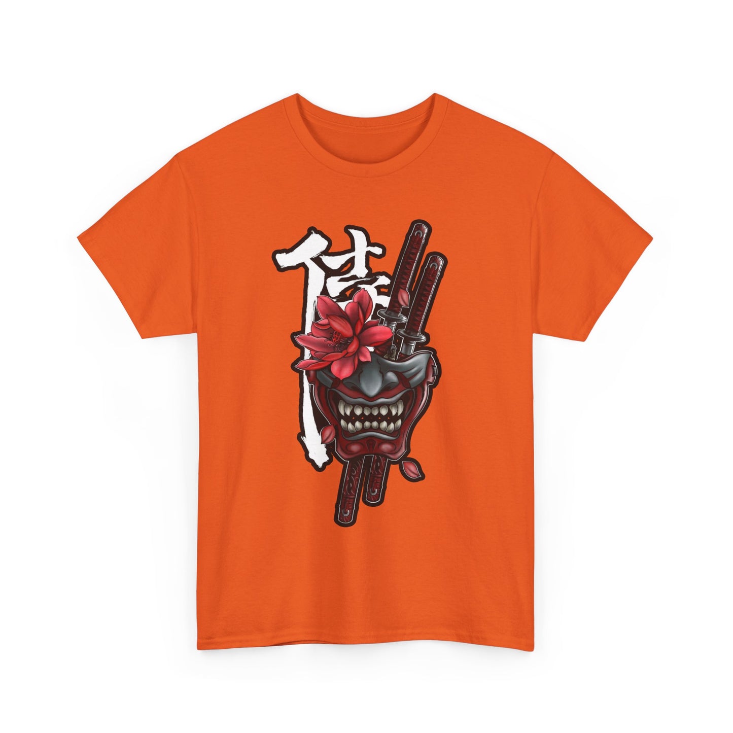 Unisex Heavy Cotton Tee - Floral Samurai Mask Design