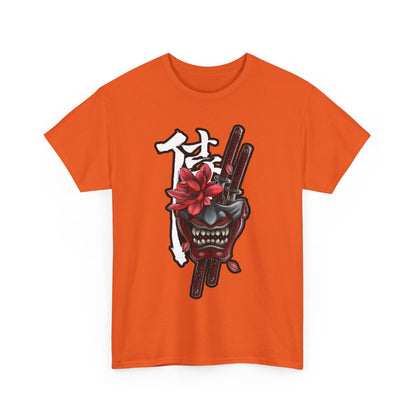 Unisex Heavy Cotton Tee - Floral Samurai Mask Design