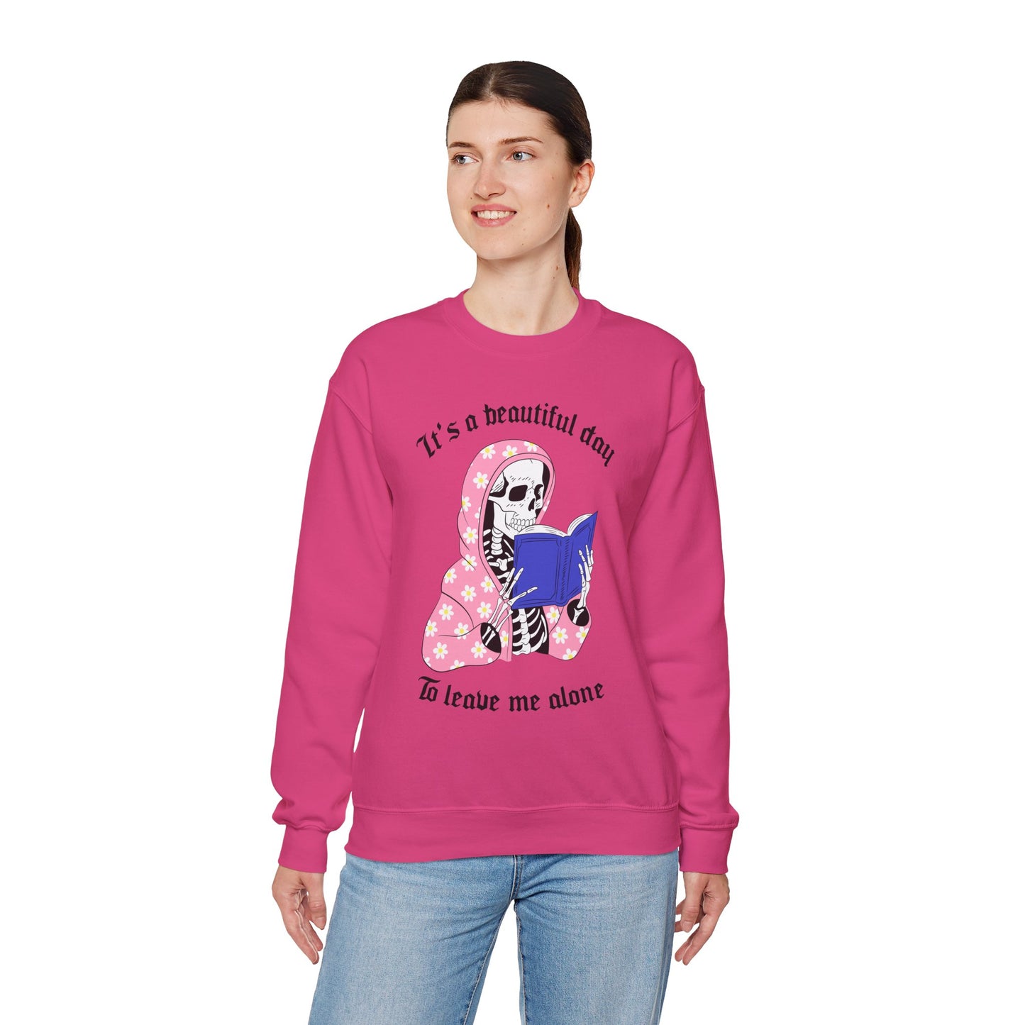 Unisex Heavy Blend™ Crewneck Sweatshirt - "It's a Beautiful Day to Leave Me Alone" Cozy Graphic
