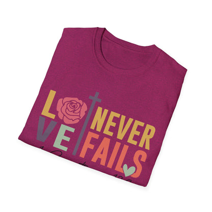 Faith-Inspired Unisex T-Shirt - "Love Never Fails" - Christian Apparel, Gift for Friends, Inspirational Wear, Bible Verse Tee