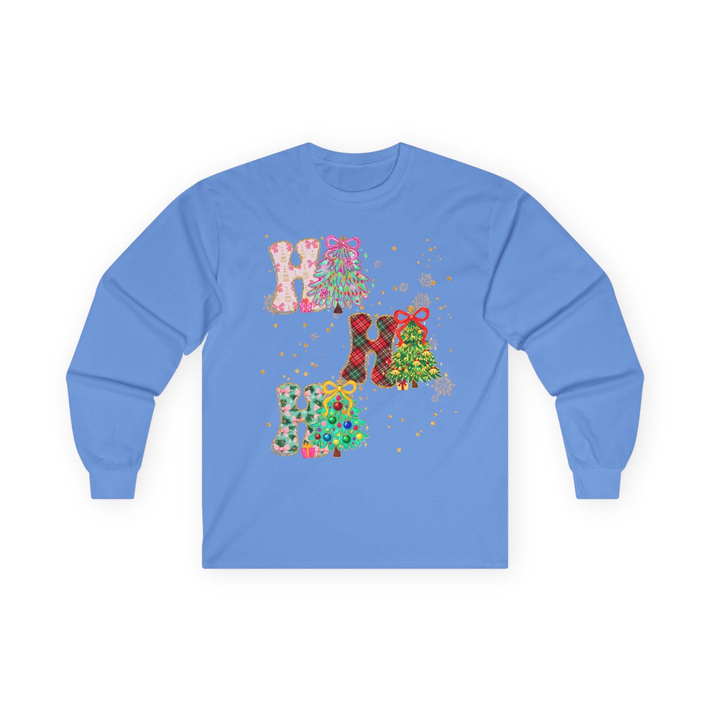 Long Sleeve Tee — Festive 'HO HO HO' Floral Christmas Design