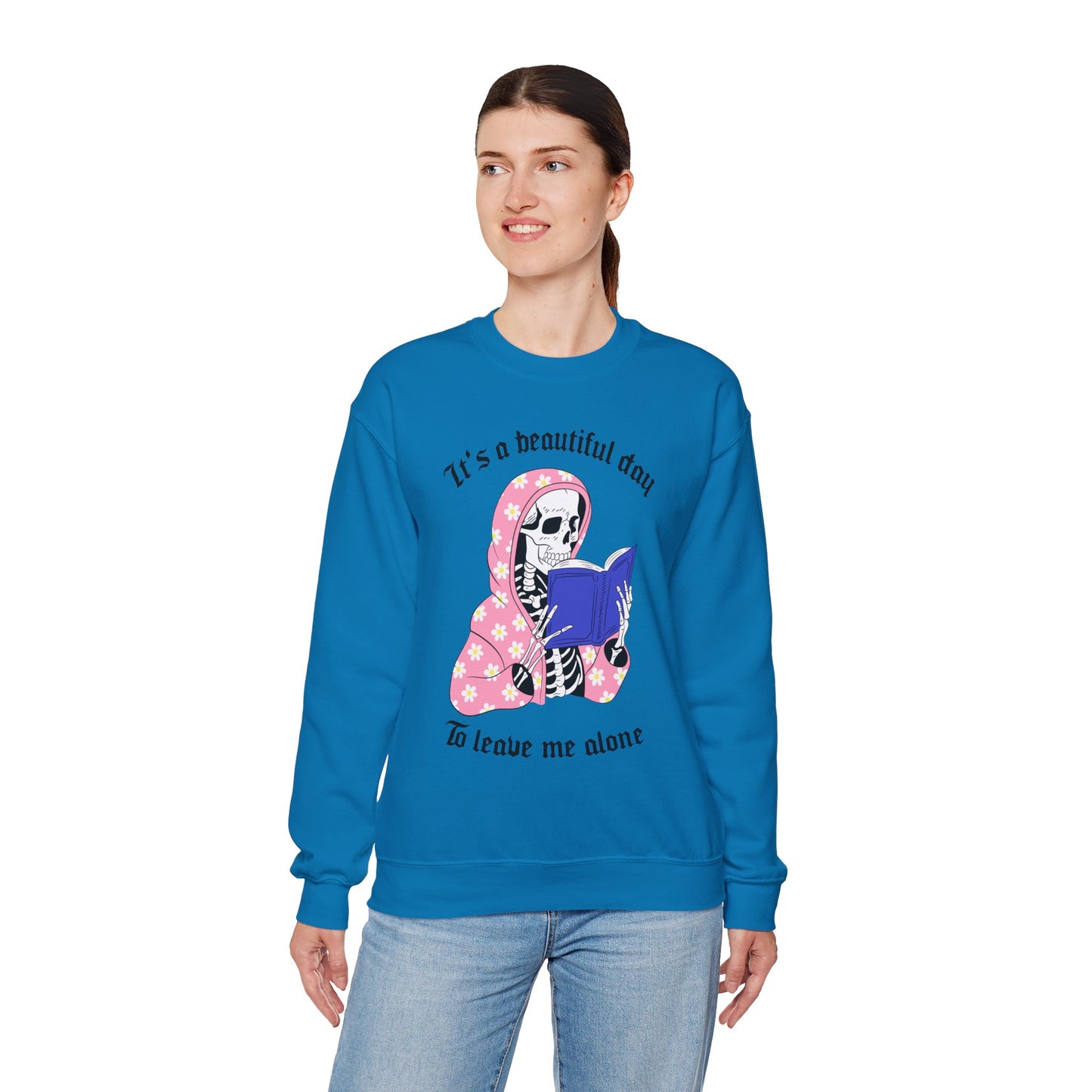 Unisex Heavy Blend™ Crewneck Sweatshirt - "It's a Beautiful Day to Leave Me Alone" Cozy Graphic