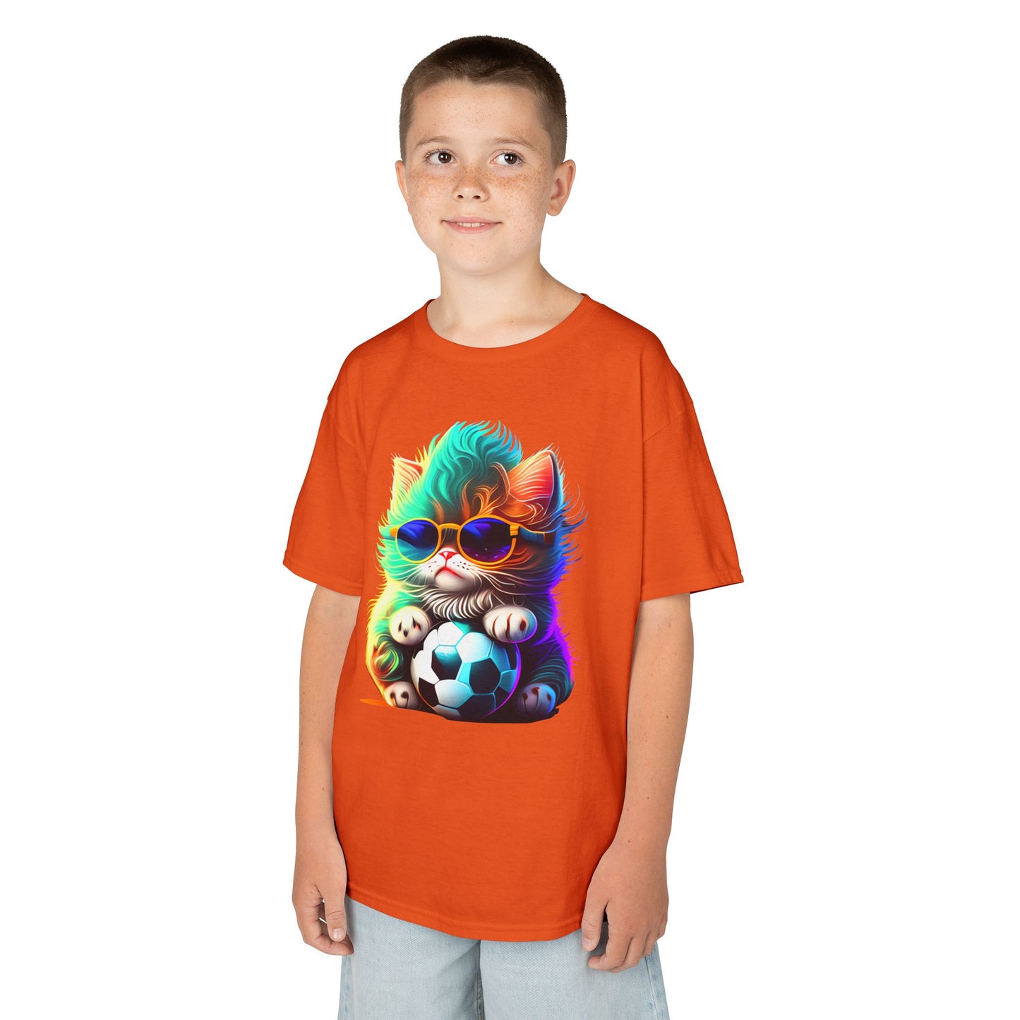 Cool Cat Soccer Kids Tee - Fun Heavy Cotton T-Shirt for Young Sports Fans