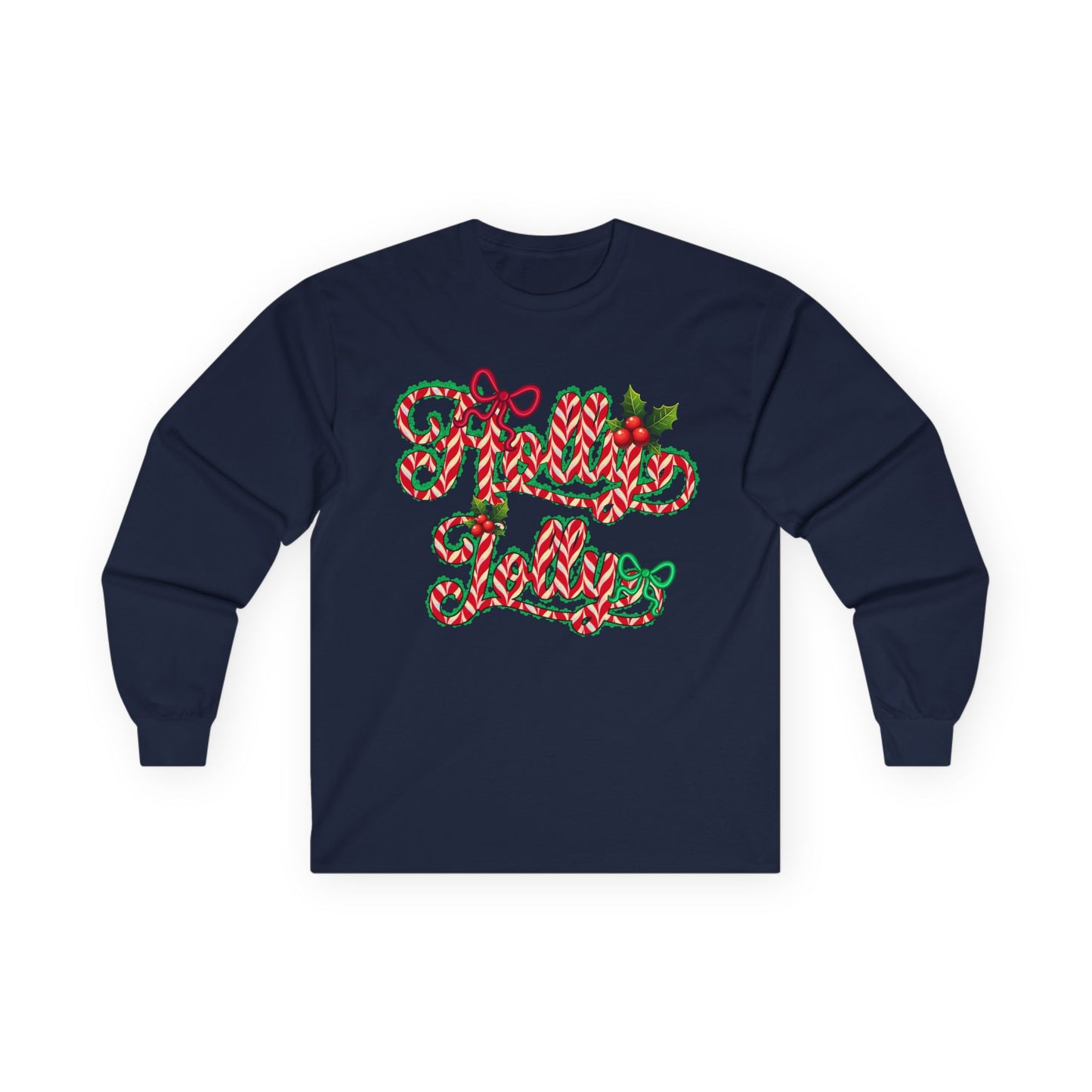 Long Sleeve Tee — "Merry Xmas" Candy Cane Script Christmas Shirt