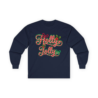 Long Sleeve Tee — "Merry Xmas" Candy Cane Script Christmas Shirt