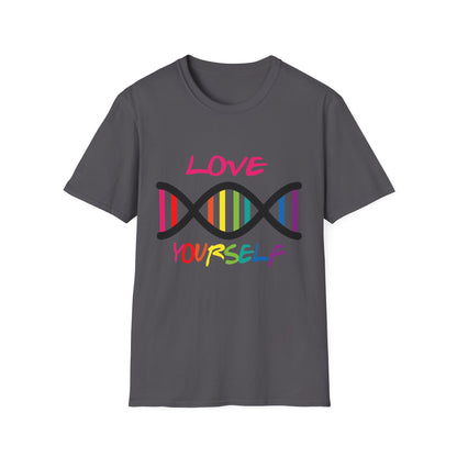 Love Yourself LGBTQ+ Pride T-Shirt, Unisex Rainbow Tee, Softstyle Shirt for Self-Care, Supportive Gift for Friends, Perfect for Pride Month