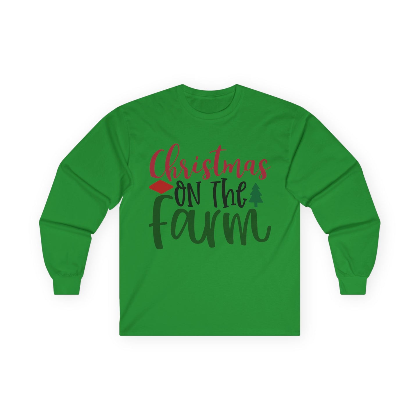Christmas On The Farm Long Sleeve Tee, Holiday Shirt, Unisex Cotton Tee, Christmas Apparel, Farmhouse Style Shirt, Gift for Him/Her