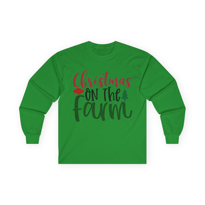Christmas On The Farm Long Sleeve Tee, Holiday Shirt, Unisex Cotton Tee, Christmas Apparel, Farmhouse Style Shirt, Gift for Him/Her