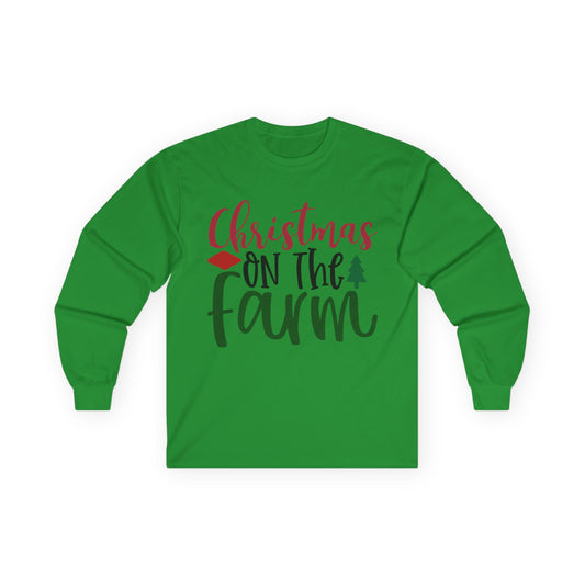 Christmas On The Farm Long Sleeve Tee, Holiday Shirt, Unisex Cotton Tee, Christmas Apparel, Farmhouse Style Shirt, Gift for Him/Her