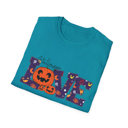Halloween Love Graphic Tee, Unisex Softstyle T-Shirt for Fall, Halloween Party Shirt, Spooky Season Apparel, Gift for Pumpkin Lover