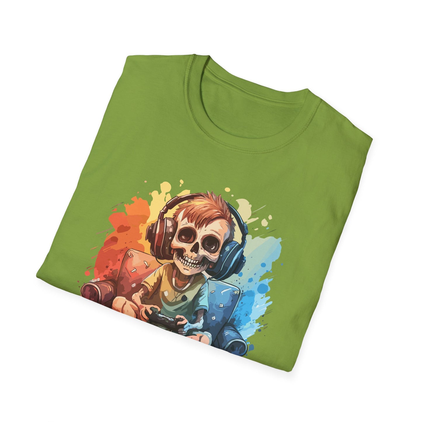 Skull Gamer T-Shirt, Unisex Softstyle Tee, Video Game Shirt, Gift for Gamers, Cool Graphic Tee, Halloween Style Shirt