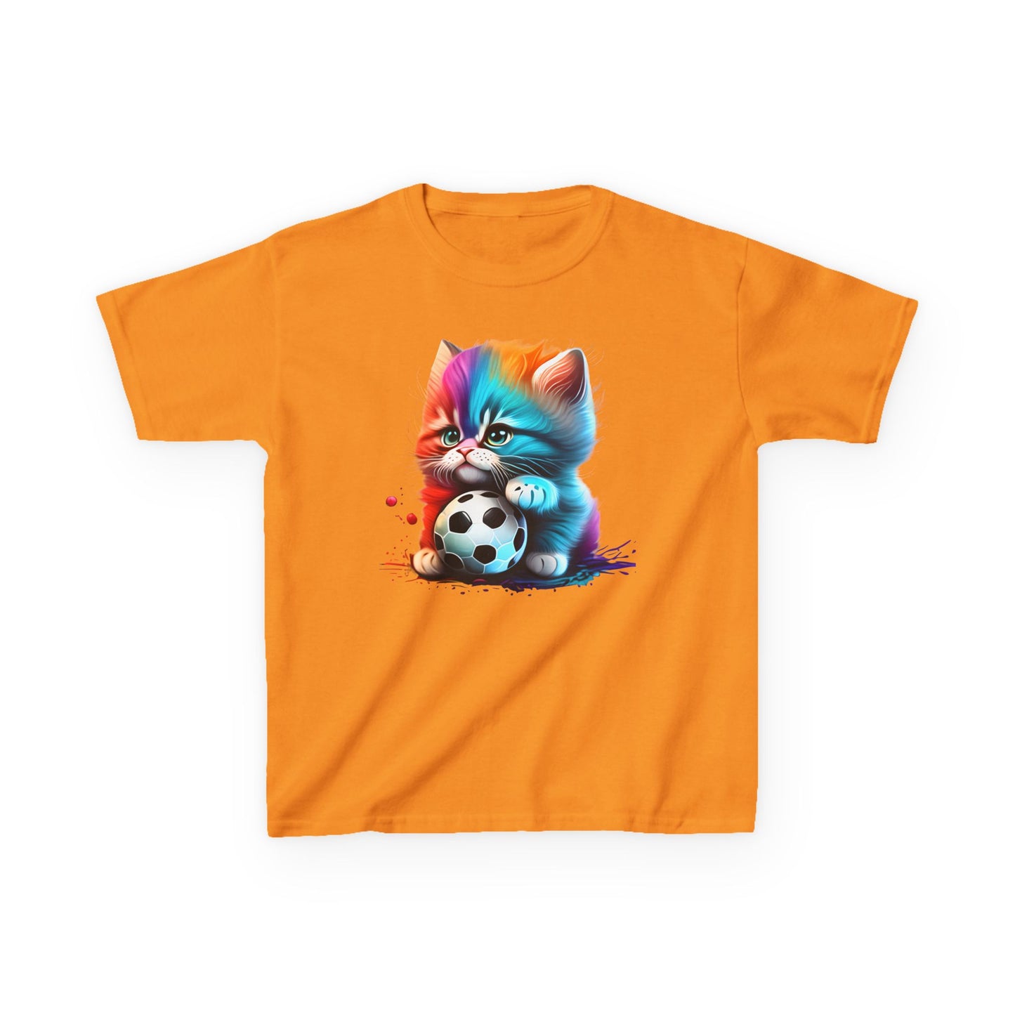 Colorful Cat Soccer Kids Tee - Fun & Playful Design for Young Animal Lovers