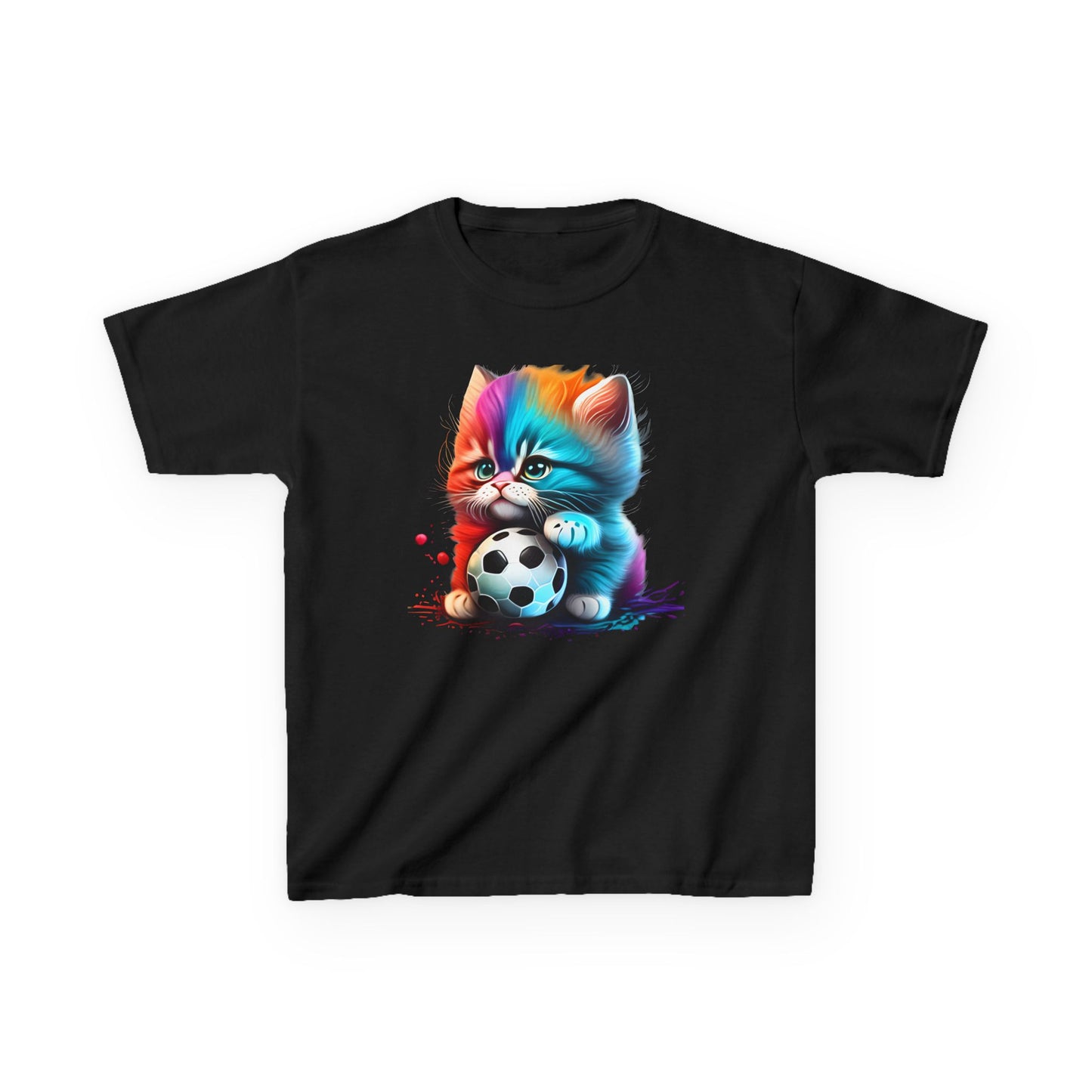 Colorful Cat Soccer Kids Tee - Fun & Playful Design for Young Animal Lovers