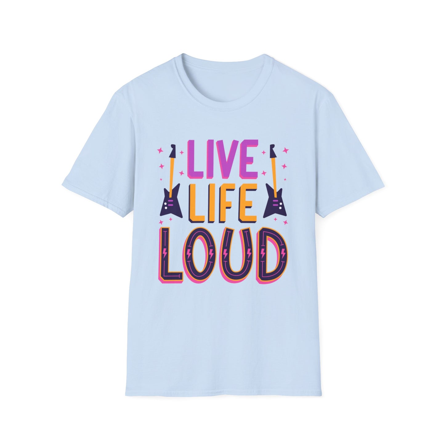 Live Life Loud Unisex Softstyle T-Shirt, Music Lover Gift, Concert Outfit, Rock Band Tee, Birthday Present, Festival Wear