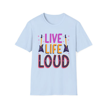 Live Life Loud Unisex Softstyle T-Shirt, Music Lover Gift, Concert Outfit, Rock Band Tee, Birthday Present, Festival Wear