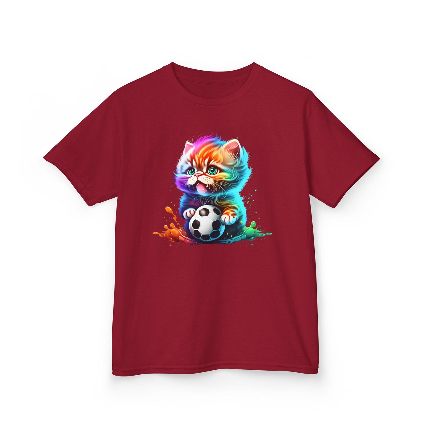 Colorful Cat Soccer Tee for Kids - Fun and Playful Design