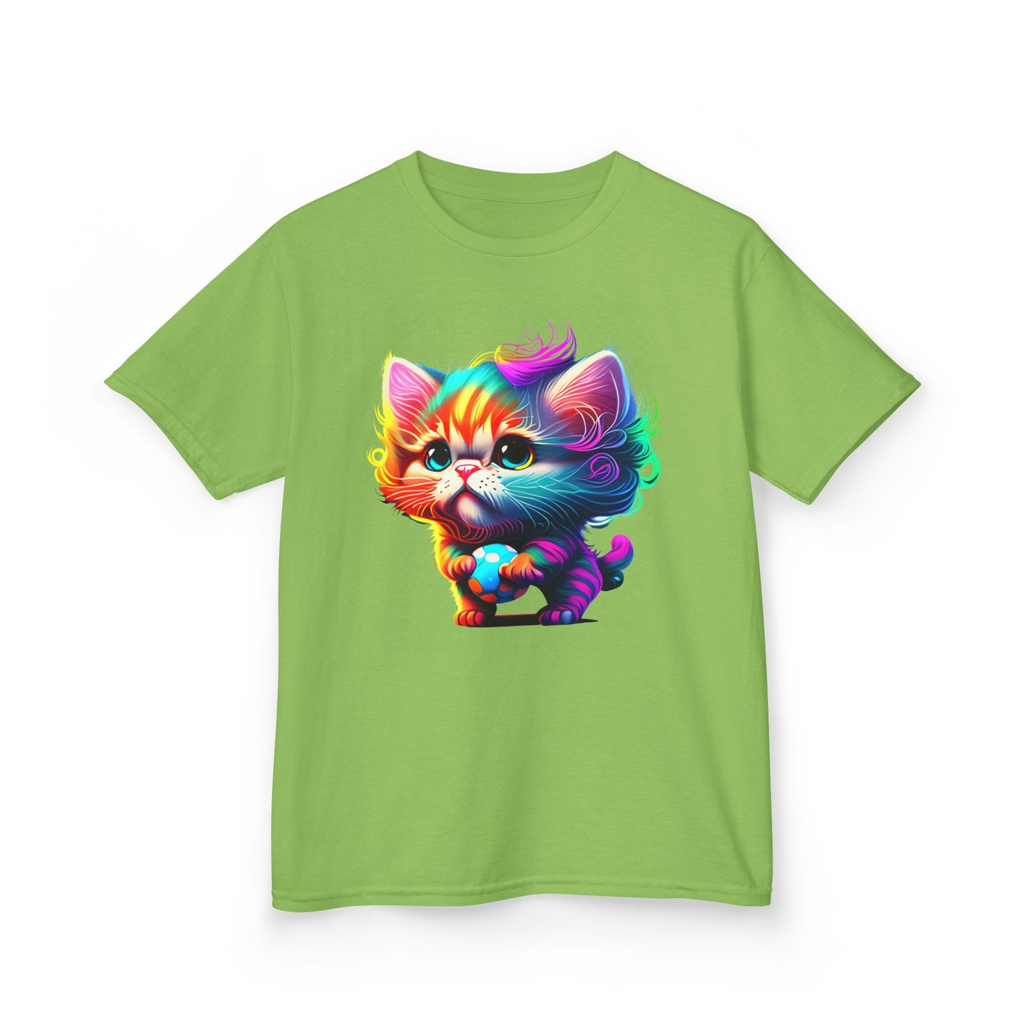 Colorful Cartoon Cat Kids Heavy Cotton Tee - Fun & Playful Design