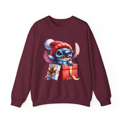 Christmas Stitch Sweatshirt – Cute Stitch in Santa Hat with Holiday Gifts