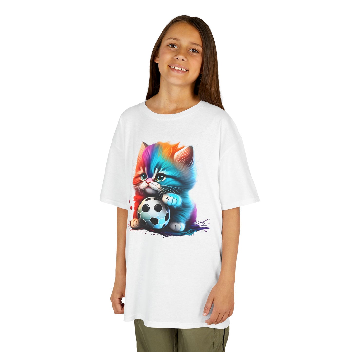 Colorful Cat Soccer Kids Tee - Fun & Playful Design for Young Animal Lovers