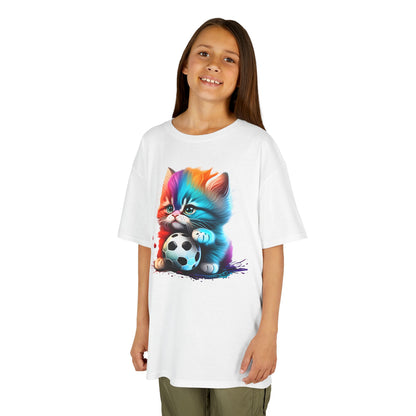 Colorful Cat Soccer Kids Tee - Fun & Playful Design for Young Animal Lovers