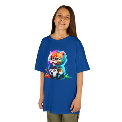 Colorful Cat Soccer Tee for Kids - Fun and Playful Design