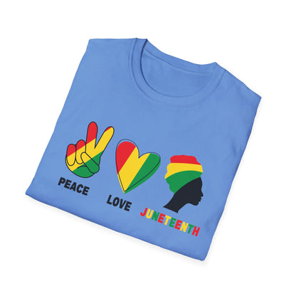 Juneteenth Peace Love Unisex Softstyle T-Shirt, Graphic Tee, Black History Month, Celebration Wear, Gift for Activists