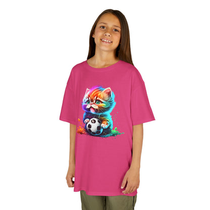 Colorful Cat Soccer Tee for Kids - Fun and Playful Design