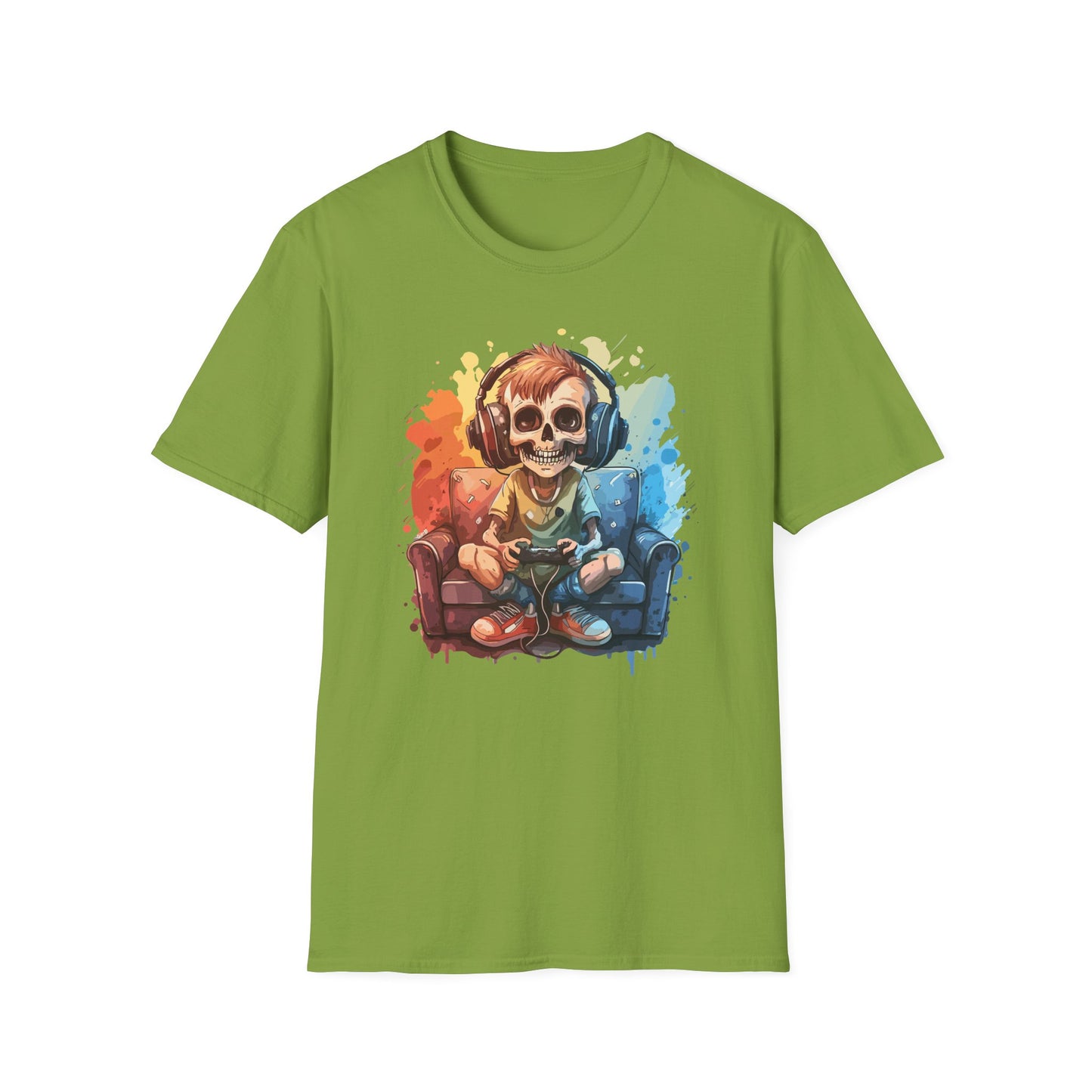 Skull Gamer T-Shirt, Unisex Softstyle Tee, Video Game Shirt, Gift for Gamers, Cool Graphic Tee, Halloween Style Shirt