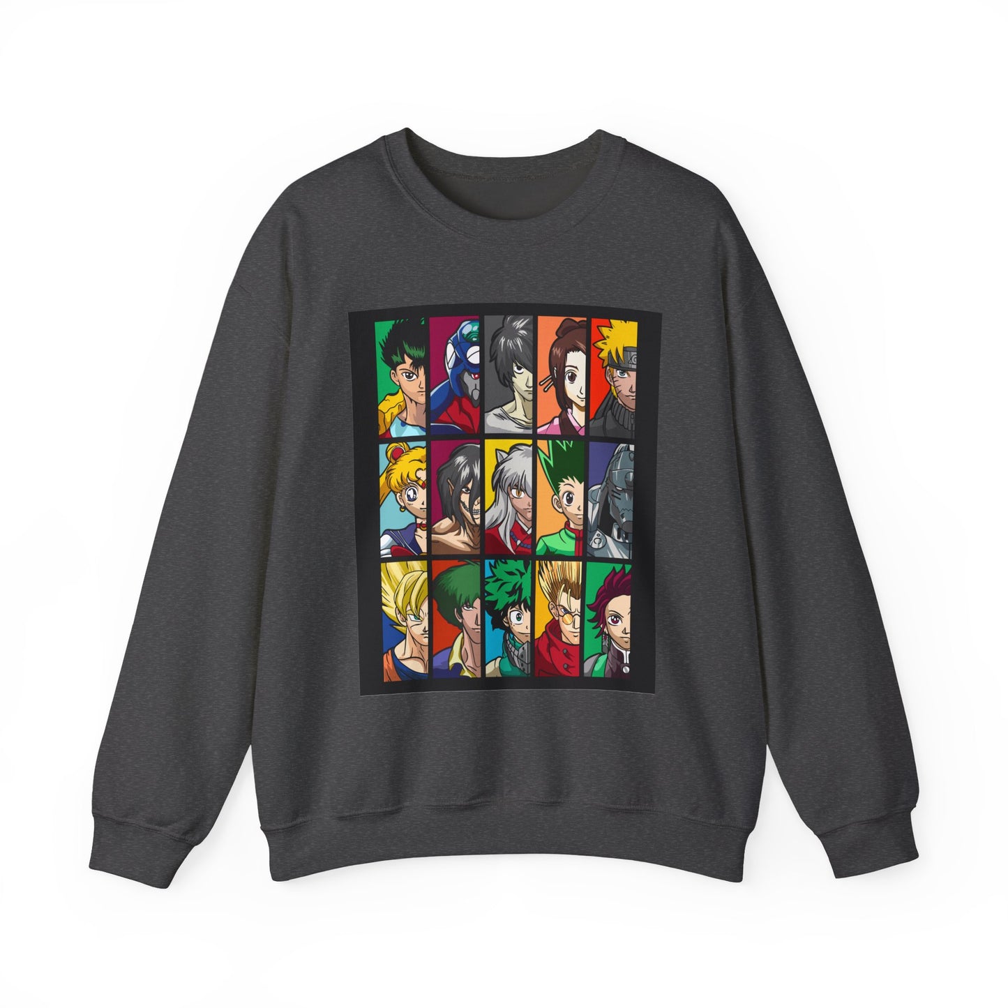 Anime Character Grid Sweatshirt — Collage Crewneck for Fans