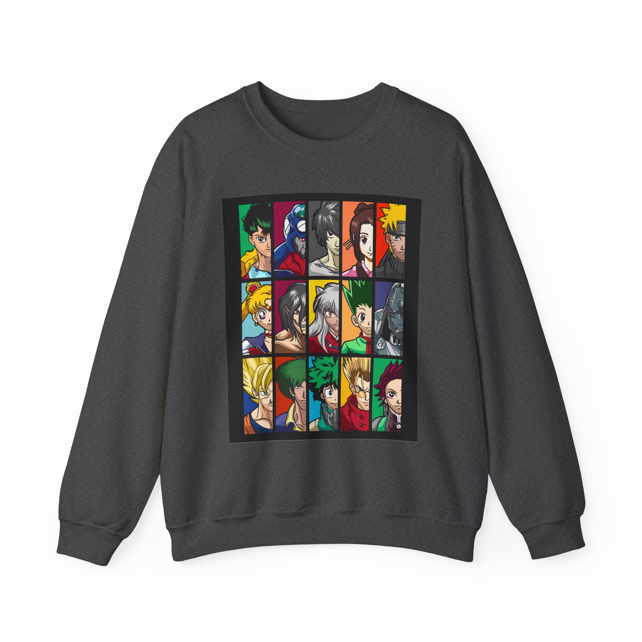 Anime Character Grid Sweatshirt — Collage Crewneck for Fans