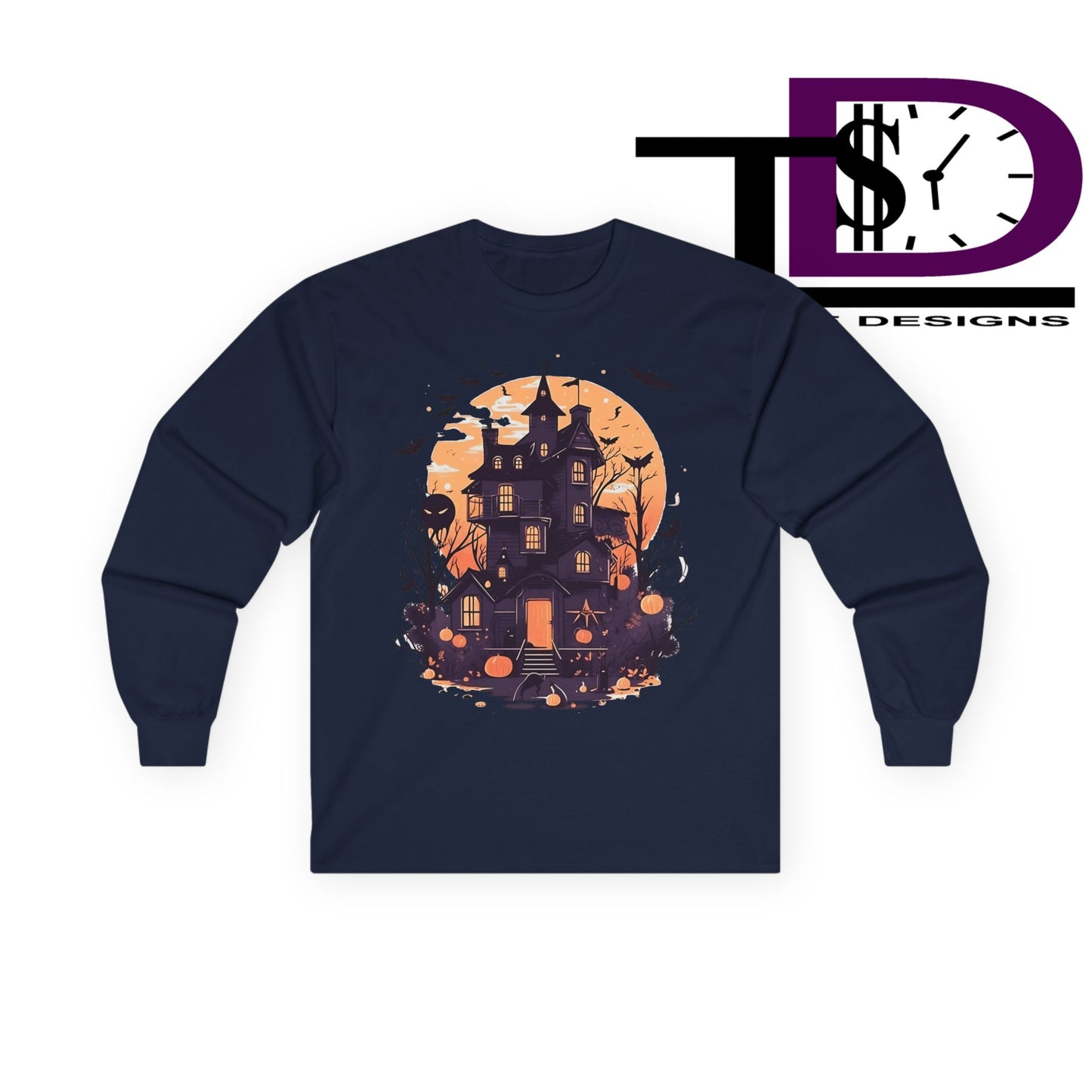 Halloween Haunted House Long Sleeve Tee - Spooky Vibes, Fall Fashion, Halloween Costume, Unisex Apparel, Gift for Ghost Lovers