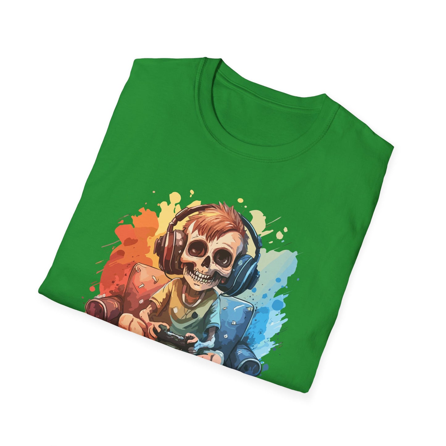 Skull Gamer T-Shirt, Unisex Softstyle Tee, Video Game Shirt, Gift for Gamers, Cool Graphic Tee, Halloween Style Shirt