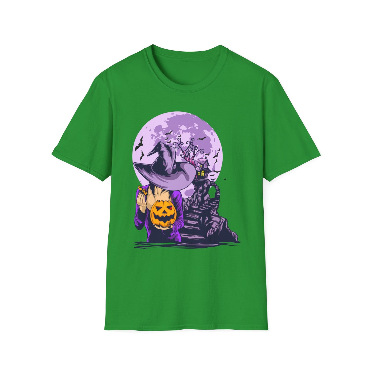 Halloween Witch T-Shirt, Unisex Softstyle Tee, Spooky Season Apparel, Pumpkin Graphic Shirt, Trick or Treat Shirt