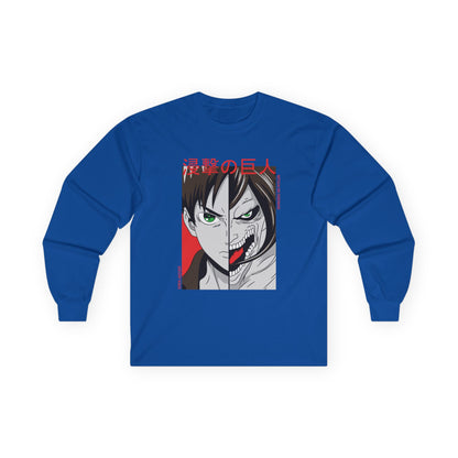 Anime Split-Face Long Sleeve Tee — Eren Jaeger Inspired Design