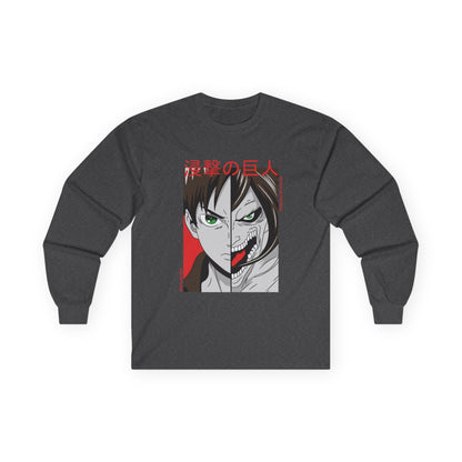 Anime Split-Face Long Sleeve Tee — Eren Jaeger Inspired Design