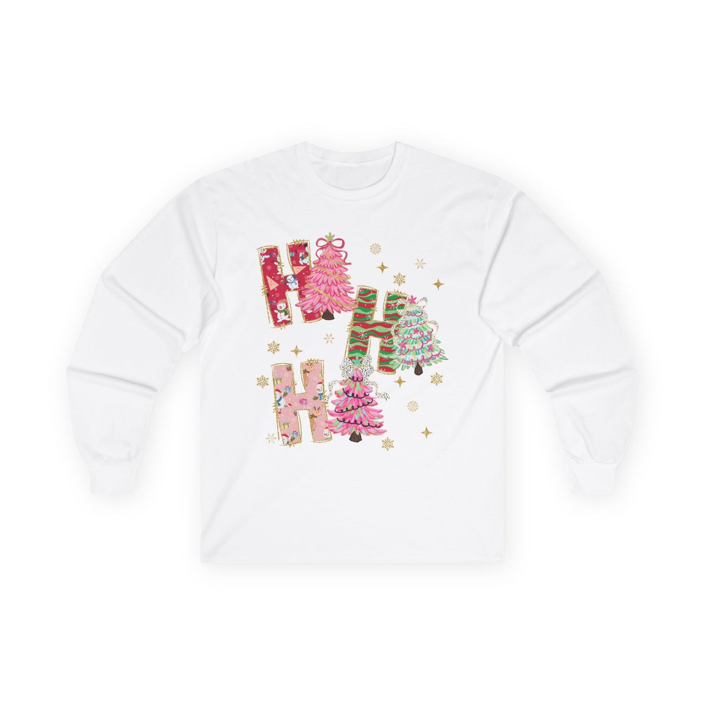 Christmas 'Ho Ho Ho' Long Sleeve Tee — Festive Pink & Green Holiday Shirt