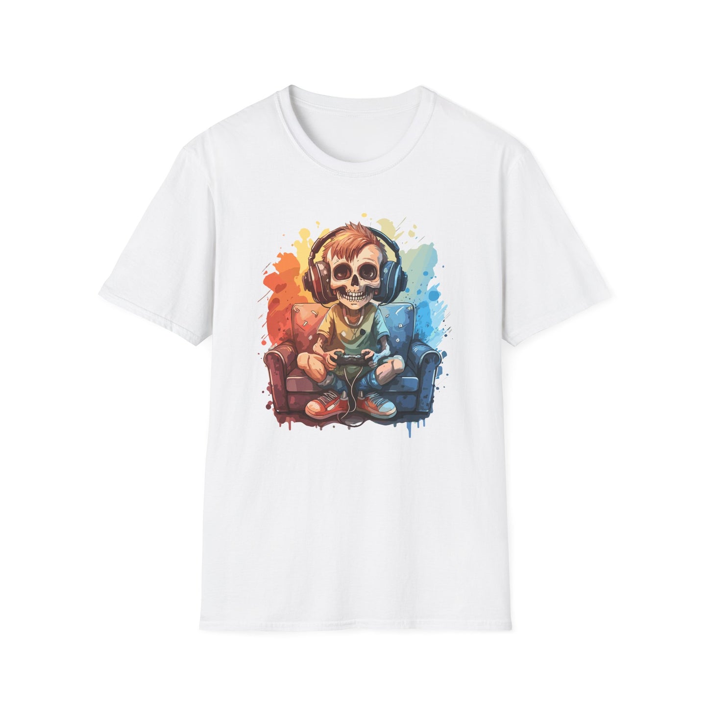 Skull Gamer T-Shirt, Unisex Softstyle Tee, Video Game Shirt, Gift for Gamers, Cool Graphic Tee, Halloween Style Shirt