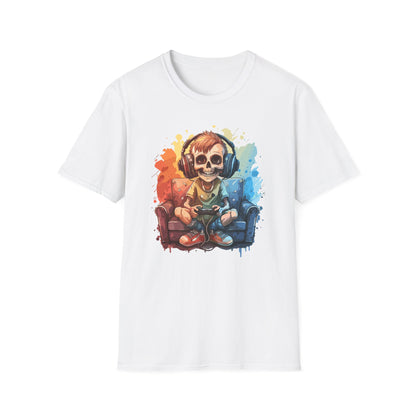 Skull Gamer T-Shirt, Unisex Softstyle Tee, Video Game Shirt, Gift for Gamers, Cool Graphic Tee, Halloween Style Shirt