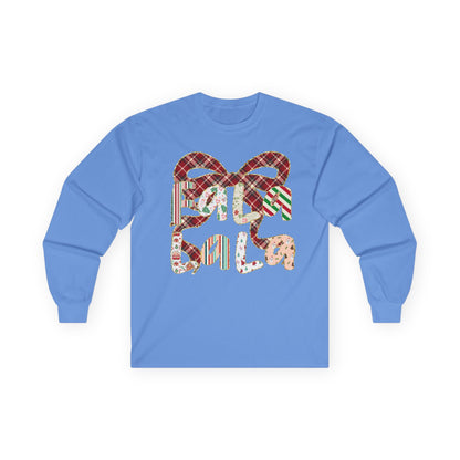 Long Sleeve Tee — Retro Plaid ‘Be Mine’ Valentine Heart Graphic