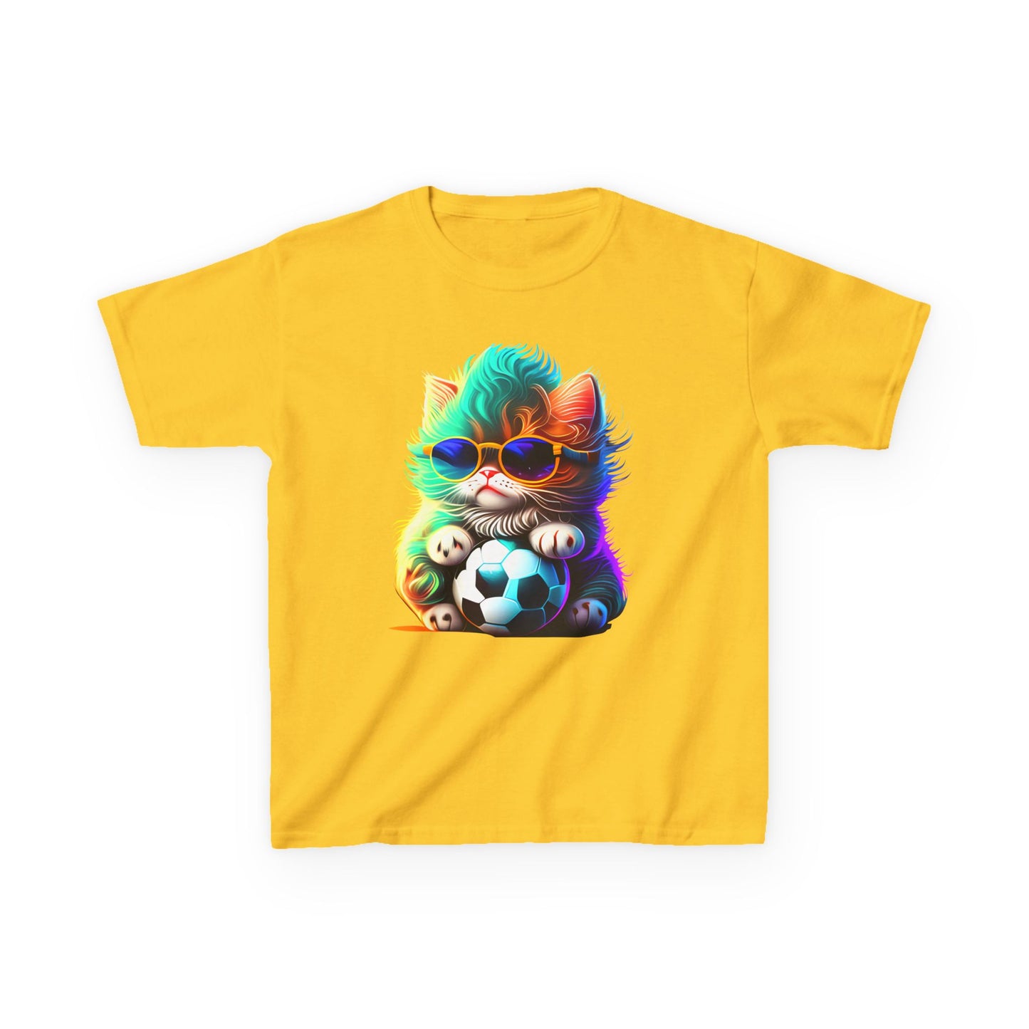 Cool Cat Soccer Kids Tee - Fun Heavy Cotton T-Shirt for Young Sports Fans