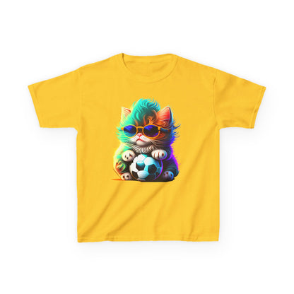 Cool Cat Soccer Kids Tee - Fun Heavy Cotton T-Shirt for Young Sports Fans
