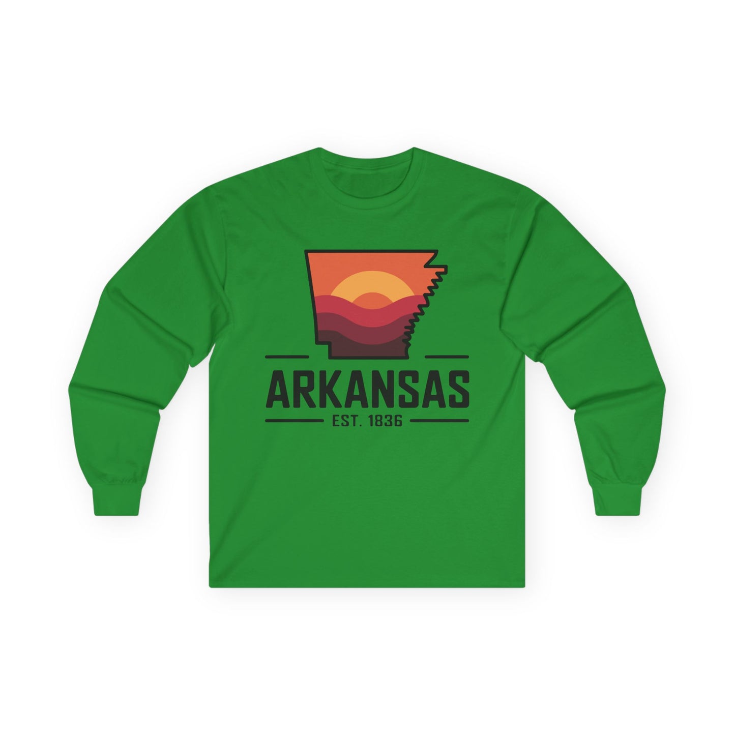 Arkansas Sunset State Long Sleeve Tee — EST. 1836 Retro Graphic