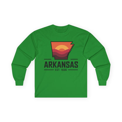 Arkansas Sunset State Long Sleeve Tee — EST. 1836 Retro Graphic