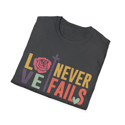 Faith-Inspired Unisex T-Shirt - "Love Never Fails" - Christian Apparel, Gift for Friends, Inspirational Wear, Bible Verse Tee